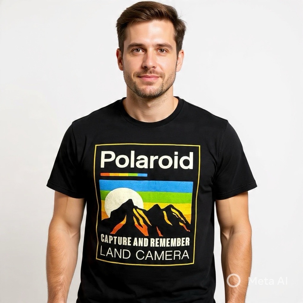 Polaroid Land Camera Nostalgic Graphic Tee Black M Photography Shirt